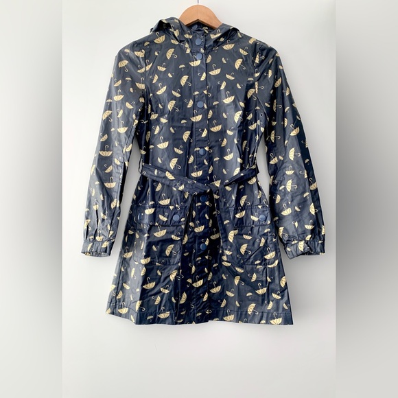 Super cute ☂️ well-loved H&M navy umbrella print hooded belted trench RAINCOAT - Picture 2 of 8